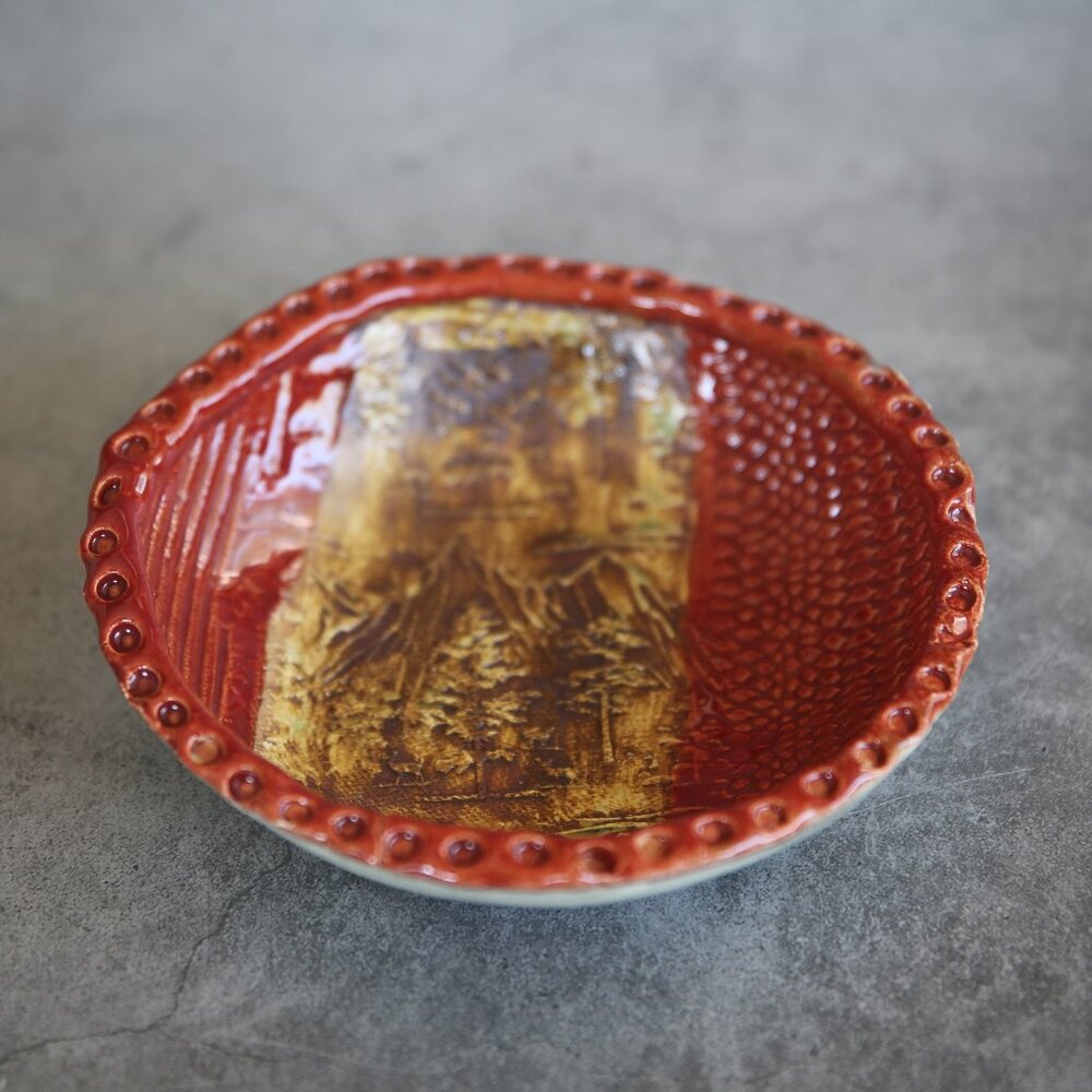 Artisan Studio Pottery Dish Red and Brown